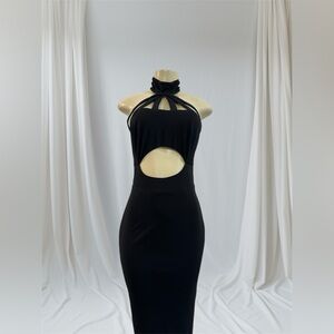Elegant Black Halter Cutout Dress